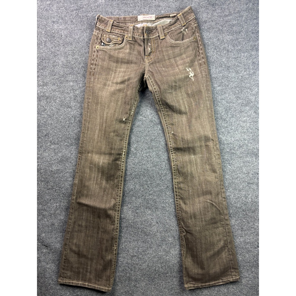 MEK Denim Havana Jeans Mens 29x34 Brown Distressed Straight Leg Y2K Embroidery